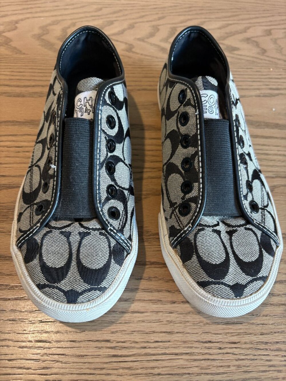 Coach Signature C Black Gray Canvas Slip-On Sneakers Women’s Shoes Size 7